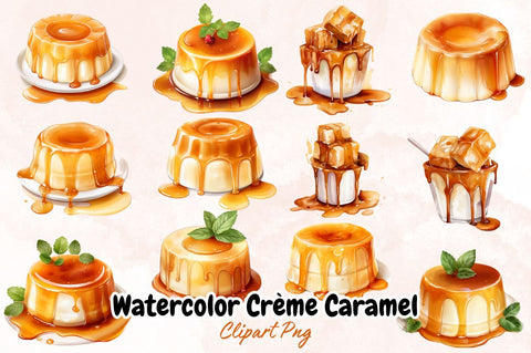 Watercolor Creme Caramel Clipart Bundle Sublimation Designangry 