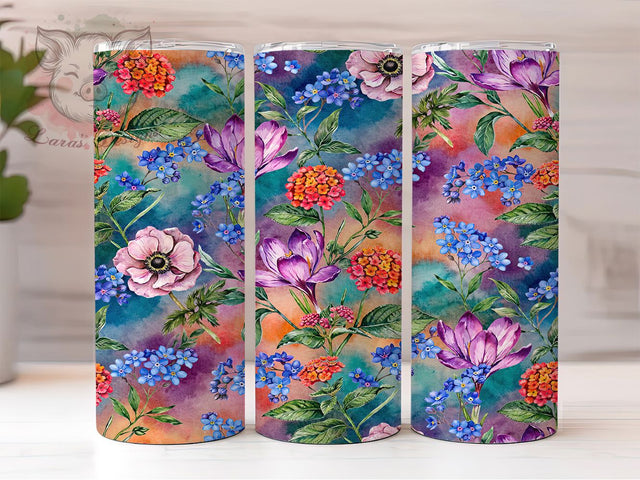 Watercolor Crocus Lantana Floral 20oz Tumbler, Watercolor Style, Crocus Motif, Lantana Accent, Floral Design, Sublimation Wrap, 20oz Tumbler, Artistic Charm Sublimation Lara' s Designs 