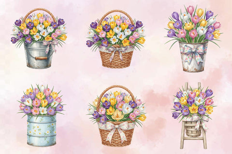 Watercolor Crocuses Clipart Bundle. SVG SVGArt 