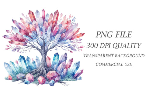 Watercolor Crystal Trees Clipart Sublimation Rupkotha 