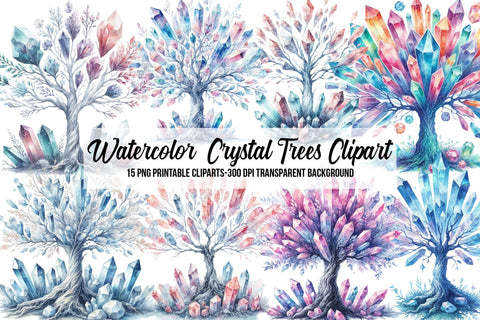 Watercolor Crystal Trees Clipart Sublimation Rupkotha 