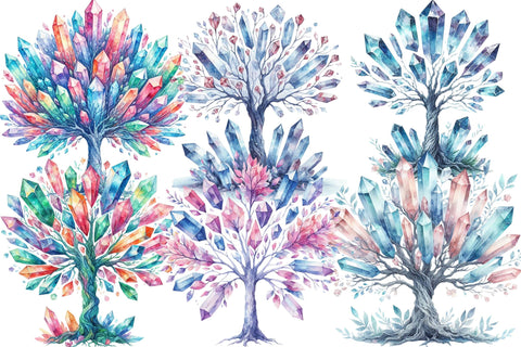 Watercolor Crystal Trees Clipart Sublimation Rupkotha 