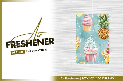 Watercolor Cupcakes Pineapple Lemon and Strawberry Pattern on Teal Background Sublimation Regulrcrative 