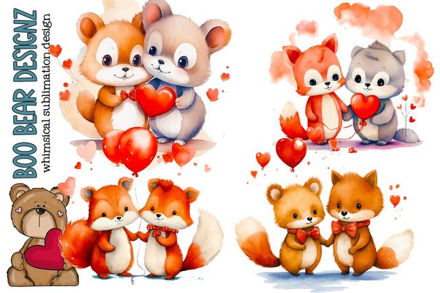 Watercolor Cute Animal Valentines Day Clipart Sublimation Boo Bear Designz 