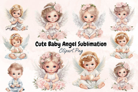 Watercolor Cute Baby Angel Sublimation Clipart Bundle Sublimation Designangry 