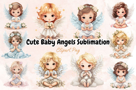 Watercolor Cute Baby Angels Sublimation Bundle SVG Designangry 