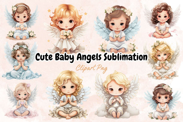 Watercolor Cute Baby Angels Sublimation Bundle SVG Designangry 