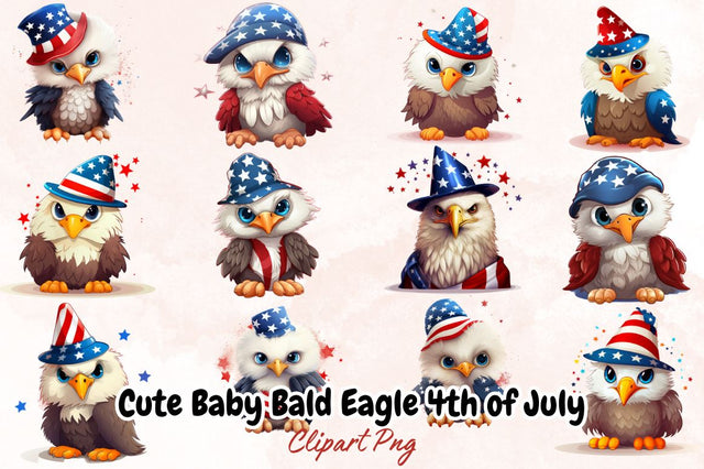 Watercolor Cute Baby Bald Eagle 4th of July Clipart Bundle Sublimation Designangry 