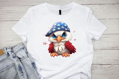 Watercolor Cute Baby Bald Eagle 4th of July Clipart Bundle Sublimation Designangry 