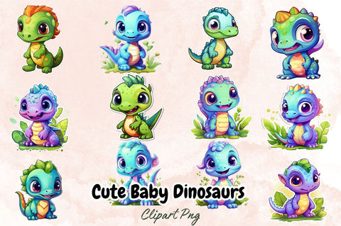 Watercolor Cute Baby Dinosaurs Stickers Bundle Sublimation Designangry 