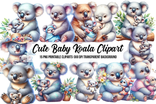 Watercolor Cute Baby Koala Clipart Sublimation Rupkotha 