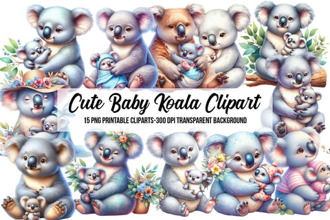Watercolor Cute Baby Koala Clipart Sublimation Rupkotha 