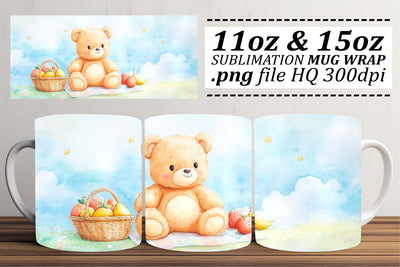 Watercolor Cute Bear Wrap 11oz 15oz Sublimation afrosvg 