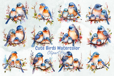 Watercolor Cute Birds Wall Art Clipart Bundle Sublimation Designangry 