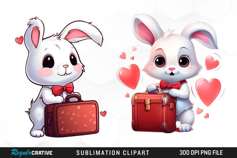Watercolor Cute Bunny Holding Heart Clipart Bundle Sublimation Regulrcrative 