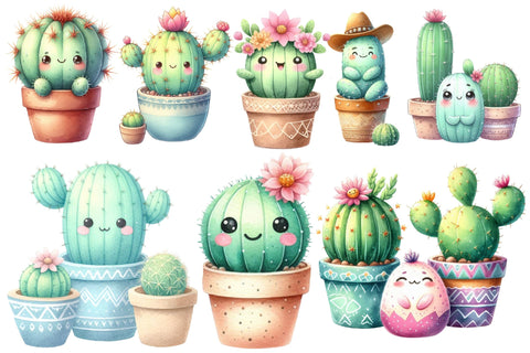 Watercolor Cute Cactus Clipart Sublimation Rupkotha 