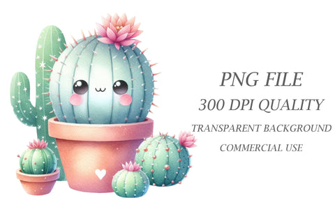Watercolor Cute Cactus Clipart Sublimation Rupkotha 