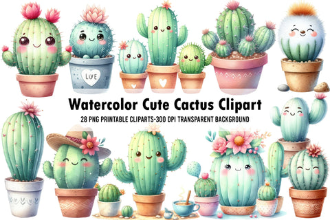 Watercolor Cute Cactus Clipart Sublimation Rupkotha 