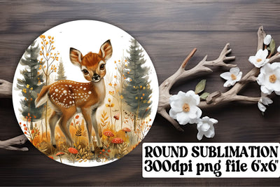 Watercolor Cute Deer & Flowers Keychain Round Design Sublimation Art Sublimation afrosvg 