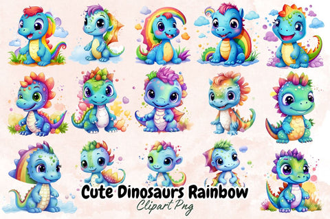 Watercolor Cute Dinosaurs Rainbow Sublimation Bundle Sublimation Designangry 