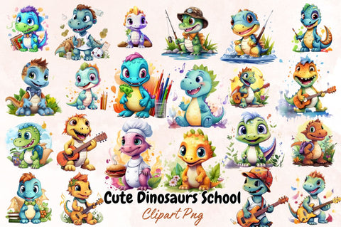 Watercolor Cute Dinosaurs School Sublimation Bundle Sublimation Designangry 