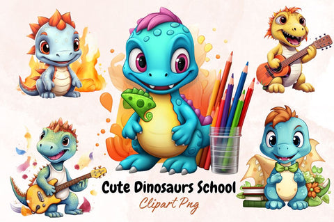 Watercolor Cute Dinosaurs School Sublimation Bundle Sublimation Designangry 