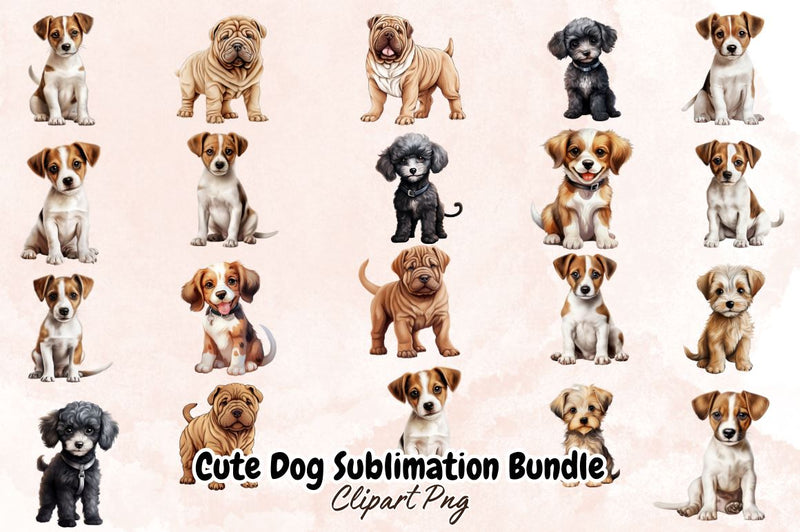 Watercolor Cute Dog Sublimation Clipart Bundle Sublimation Designangry 