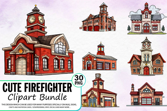 Watercolor Cute Firefighter Clipart Bundle Sublimation Regulrcrative 