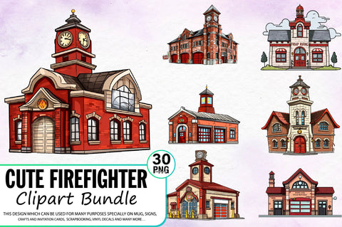 Watercolor Cute Firefighter Clipart Bundle Sublimation Regulrcrative 
