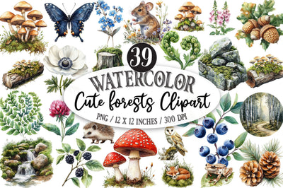 Watercolor Cute forests Clipart Sublimation SVGista 