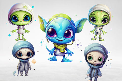 Watercolor Cute Funny Alien Sublimation Clipart Bundle Sublimation Designangry 