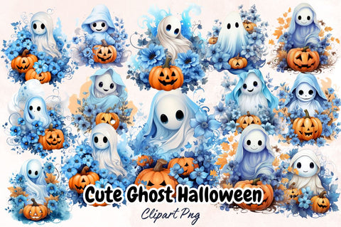 Watercolor Cute Ghost Halloween Sublimation Clipart Bundle Sublimation Designangry 