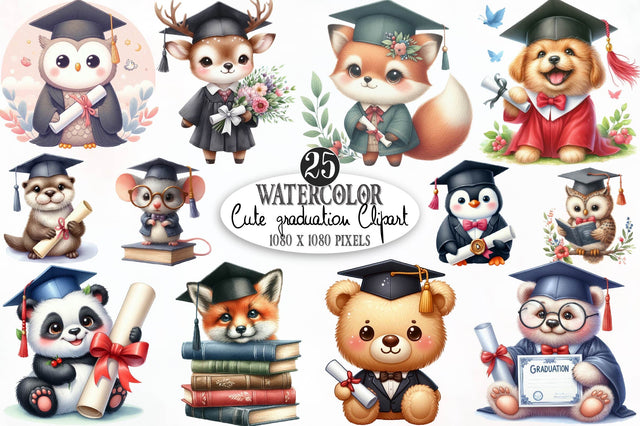 Watercolor Cute Graduation Clipart Png Sublimation SVGista 