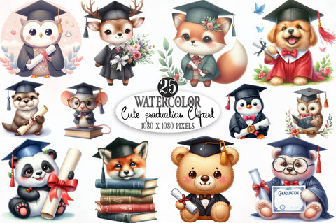 Watercolor Cute Graduation Clipart Png Sublimation SVGista 