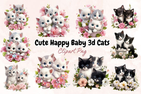 Watercolor Cute Happy Baby 3d Cats Sublimation Bundle Sublimation Designangry 