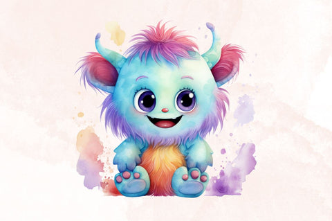 Watercolor Cute Happy Monster Watercolor Clipart Bundle Sublimation Designangry 