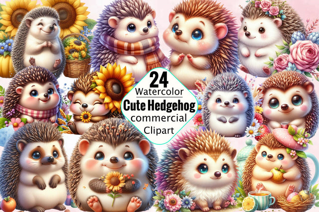 Watercolor Cute Hedgehog Clipart Sublimation SVGArt 