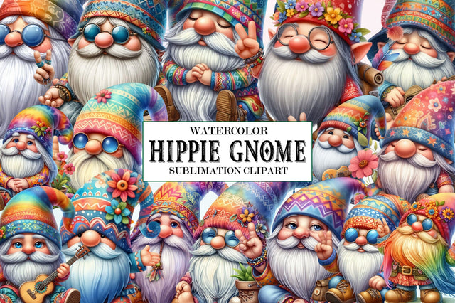 Watercolor Cute Hippie Gnome Clipart Sublimation SVGista 