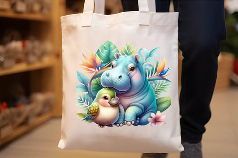 Watercolor Cute Hippo Clipart Sublimation Rupkotha 