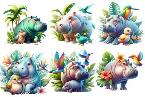 Watercolor Cute Hippo Clipart Sublimation Rupkotha 