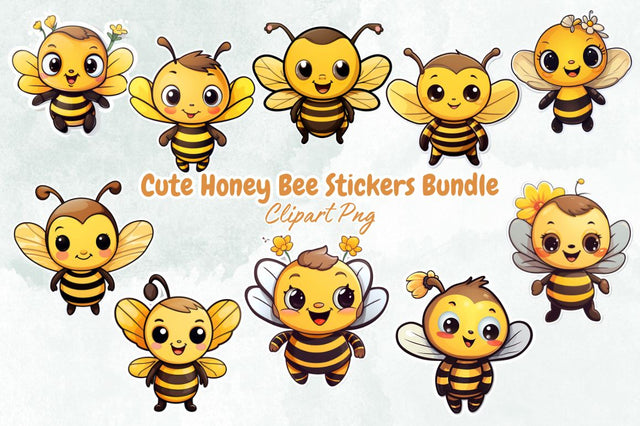 Watercolor Cute Honey Bee Stickers Bundle Sublimation Designangry 