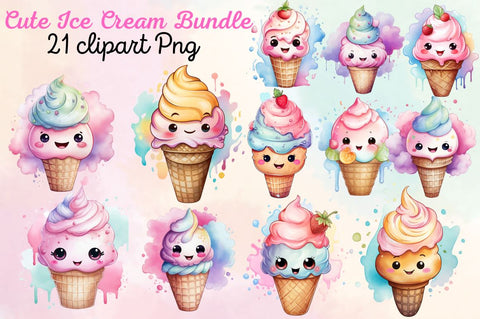 Watercolor Cute Ice Cream Clipart Bundle Sublimation Designangry 