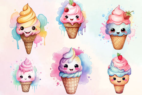 Watercolor Cute Ice Cream Clipart Bundle Sublimation Designangry 