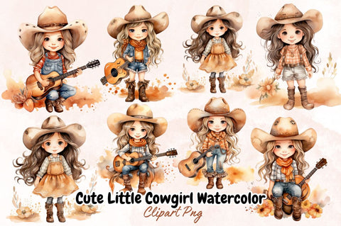 Watercolor Cute Little Cowgirl Watercolor Clipart Bundle Sublimation Designangry 