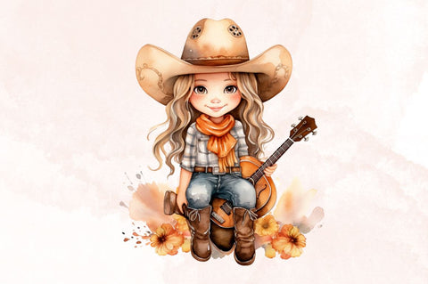 Watercolor Cute Little Cowgirl Watercolor Clipart Bundle Sublimation Designangry 