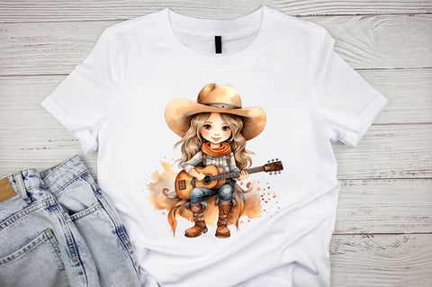 Watercolor Cute Little Cowgirl Watercolor Clipart Bundle Sublimation Designangry 