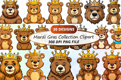 Watercolor Cute Mardi Gras Collection Clipart Bundle Sublimation Regulrcrative 