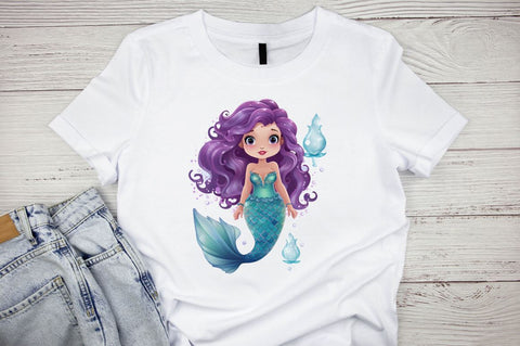 Watercolor Cute Mermaid Sublimation Clipart Bundle Sublimation Designangry 