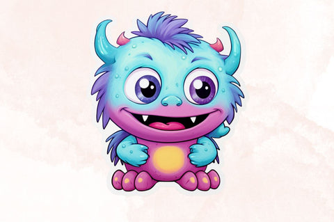 Watercolor Cute Monster Stickers Bundle Sublimation Designangry 