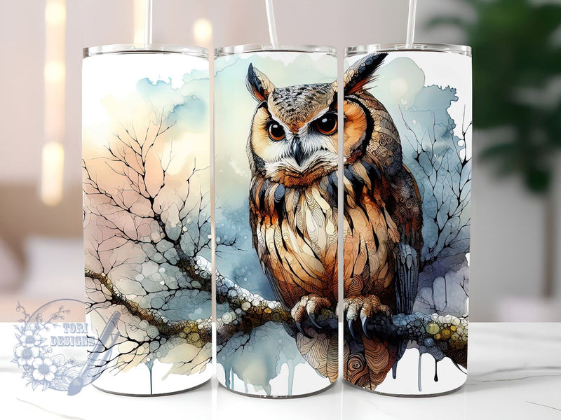 Watercolor Cute Owl 20 oz Skinny Tumbler Sublimation Design, Owl Tumbler Png, Straight & Tapered Tumbler Wrap, Instant Digital Download Sublimation ToriDesigns 